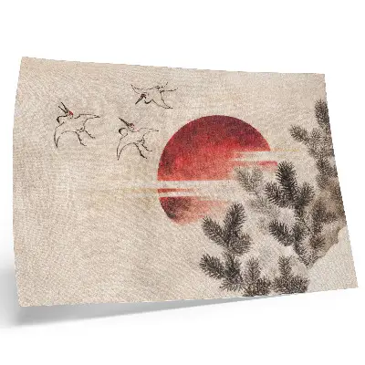 Pôster Pássaros e pôr do sol de Katsushika Hokusai, gravura japonesa em madeira do Álbum de Esboços de 1814