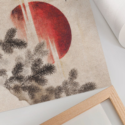 Poster Pássaros e pôr do sol, de Katsushika Hokusai, do Álbum de Esboços (1814), gravura japonesa vintage em madeira.