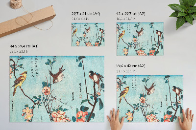 Poster para a sala Pássaros e Flores Japoneses (1833) – gravuras antigas em madeira de Utagawa Hiroshige