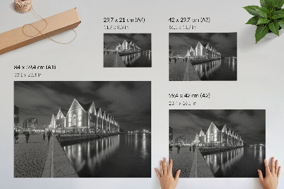 Poster para a sala Arquitetura monocromática com reflexo na água.