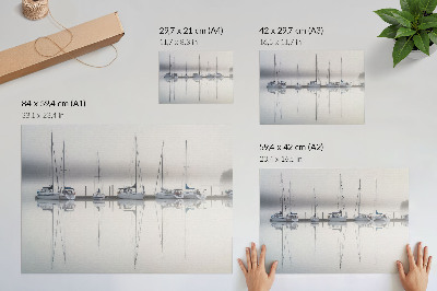 Poster para a sala Marina enevoada, calma, reflexo de iates