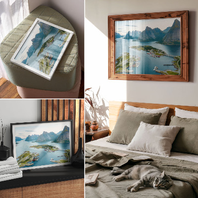 Poster Fiordes, montanhas, cidade, paz e harmonia.
