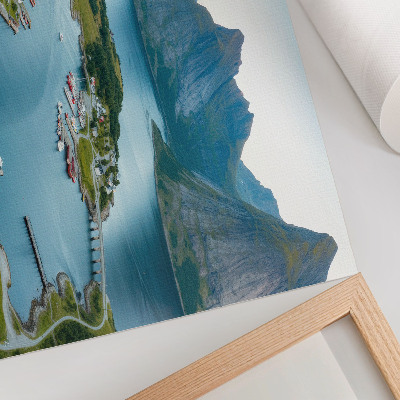 Poster Fiordes, montanhas, cidade, paz e harmonia.