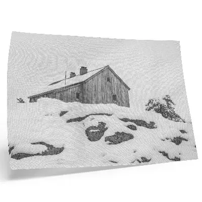 Poster para sala casa de inverno minimalista com neve ao fundo