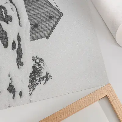 Poster para sala casa de inverno minimalista com neve ao fundo
