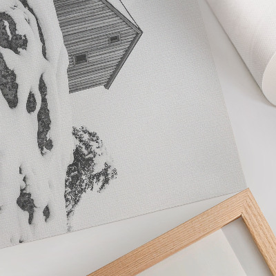 Poster para a sala Uma casa de inverno minimalista com a neve ao fundo.