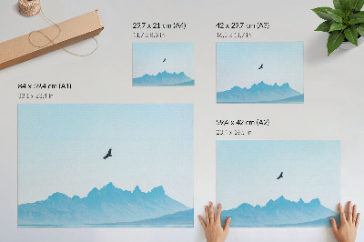 Poster Paisagem minimalista de pássaros na montanha
