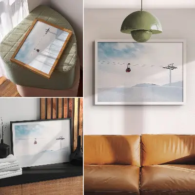 Poster de parede paisagem de montanhas com teleférico e céu em contraste dinâmico de cores