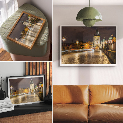 Poster para a sala Arquitetura encantadora da ponte iluminada da cidade à noite