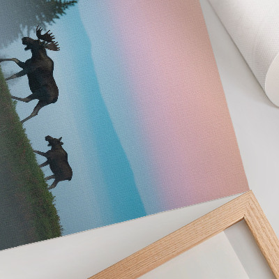 Poster para a sala Alce pela manhã, com neblina e árvores ao fundo.