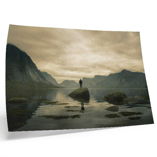Poster Montanhas, lago, pessoa, paz, harmonia da natureza