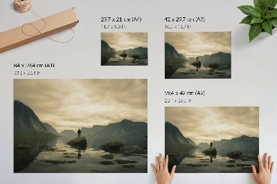 Poster Montanhas, lago, pessoa, paz, harmonia da natureza