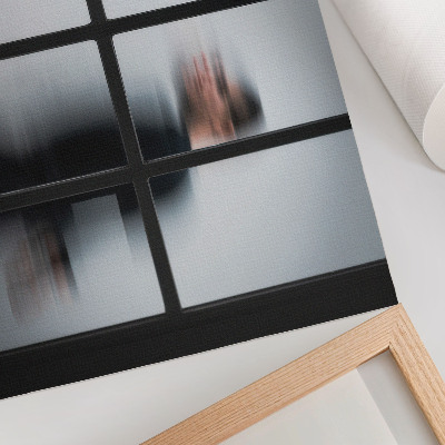 Poster para a sala Silhueta preta atrás de uma moldura de vidro, minimalismo cinza.