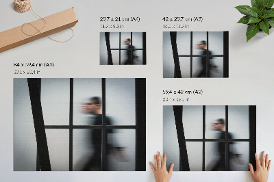 Poster para a sala Silhueta preta atrás de uma moldura de vidro, minimalismo cinza.