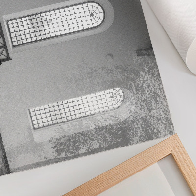 Poster em tela Interior minimalista com janelas e plantas.
