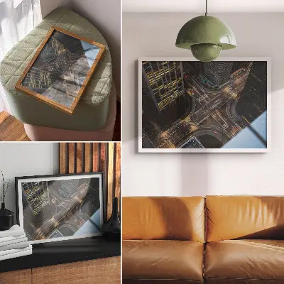 Poster mural paisagem urbana noturna, vista aérea e modernidade