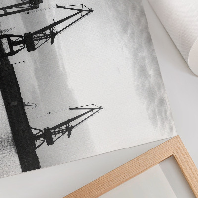 Poster mural Guindastes portuários com design minimalista em preto e branco.
