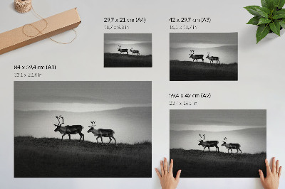 Poster para a sala Renas em uma colina - composição minimalista
