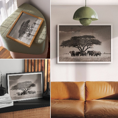 Poster Elefantes sob uma árvore na savana africana