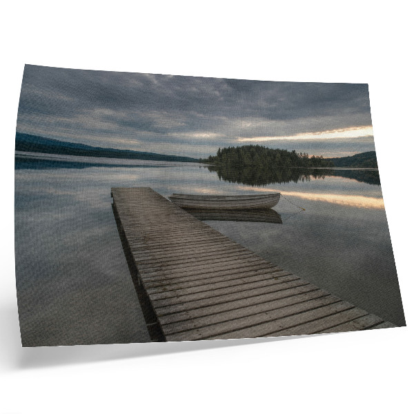 Poster em tela Lago, barco, floresta, nuvens, atmosfera tranquila