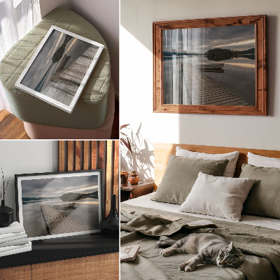 Poster em tela Lago, barco, floresta, nuvens, atmosfera tranquila