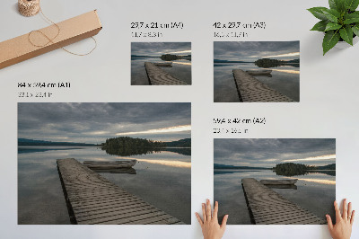 Poster em tela Lago, barco, floresta, nuvens, atmosfera tranquila