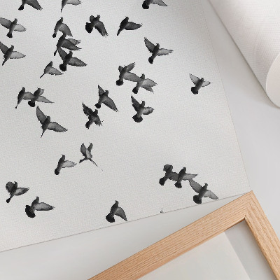 Poster para a sala Pássaros em voo: elegantes harmonias em preto e branco.