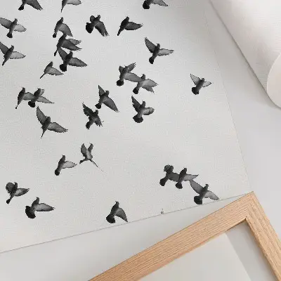 Poster para a sala pássaros em voo em preto e branco