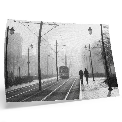 Poster mural Neblina de bonde, postes de luz, atmosfera urbana