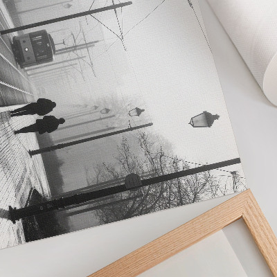Poster mural Neblina de bonde, postes de luz, atmosfera urbana