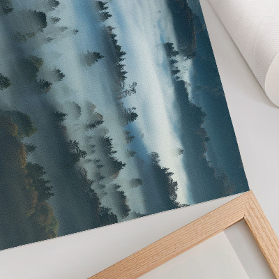 Poster em tela Árvores verdes na neblina, atmosfera tranquila, cores suaves.
