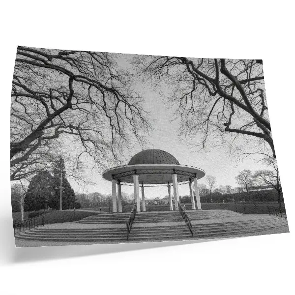 Poster mural com gazebo elegante em simetria em tons de preto e branco