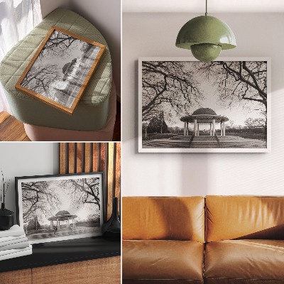 Poster mural Gazebo elegante com simetria em tons de preto e branco.