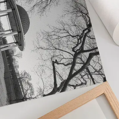 Poster mural com gazebo elegante em simetria em tons de preto e branco