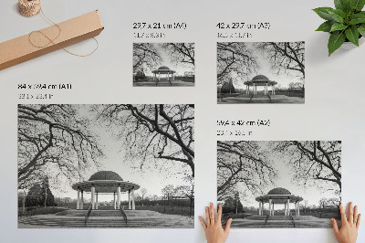 Poster mural Gazebo elegante com simetria em tons de preto e branco.