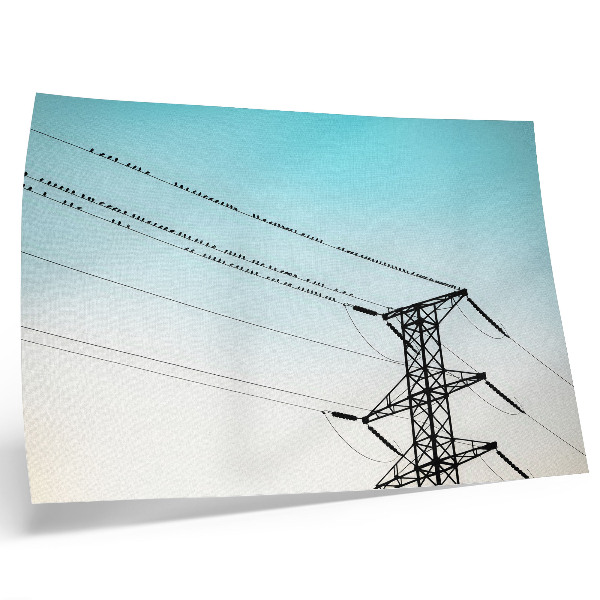 Poster Pássaros em fios elétricos, céu azul