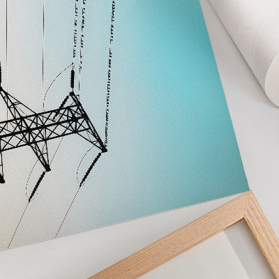 Poster Pássaros em fios elétricos, céu azul