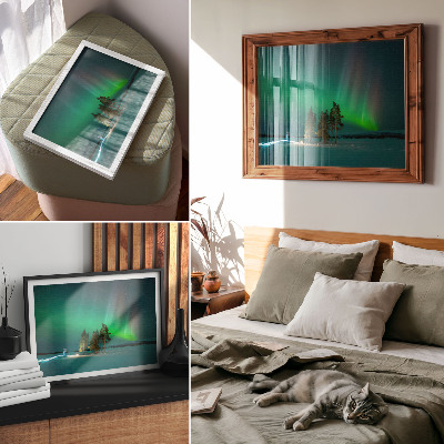 Poster para a sala A magia da aurora boreal, cores deslumbrantes e uma atmosfera tranquila.
