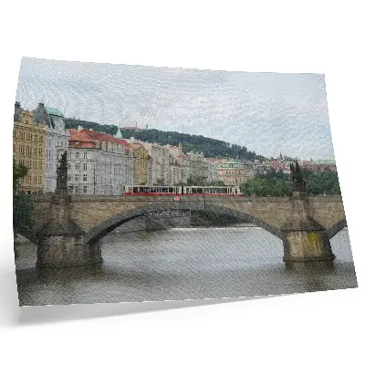 Poster para sala uma ponte sobre o rio com bonde e arquitetura clássica