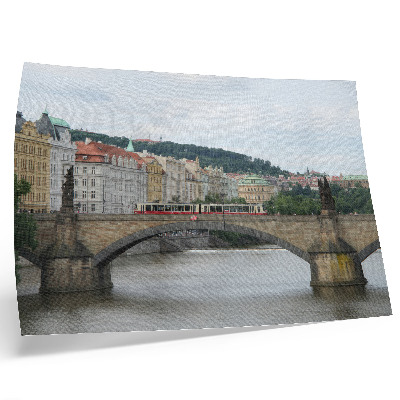 Poster para a sala Uma ponte sobre o rio com um bonde, cercada por arquitetura clássica.