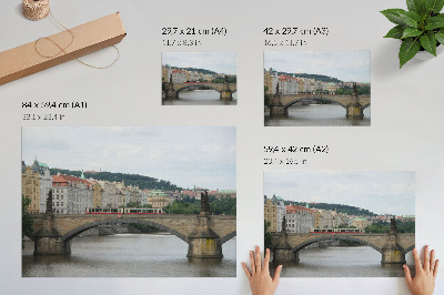 Poster para a sala Uma ponte sobre o rio com um bonde, cercada por arquitetura clássica.