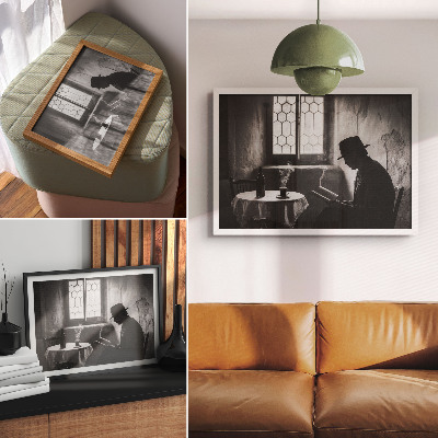 Poster em tela Atmosfera em preto e branco, homem com um livro, elegância clássica.