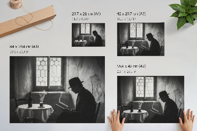 Poster em tela Atmosfera em preto e branco, homem com um livro, elegância clássica.