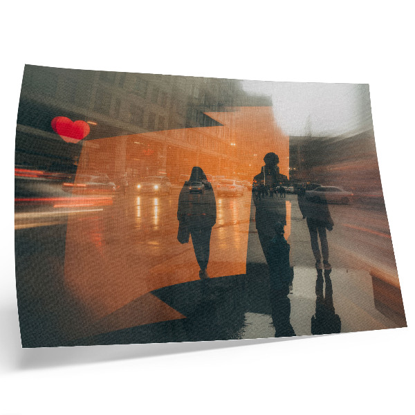 Poster para a sala Cidade ao entardecer, reflexos laranja neon.