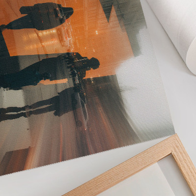 Poster para a sala Cidade ao entardecer, reflexos laranja neon.