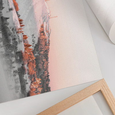 Poster em tela Uma paisagem de inverno em tons de rosa e branco.