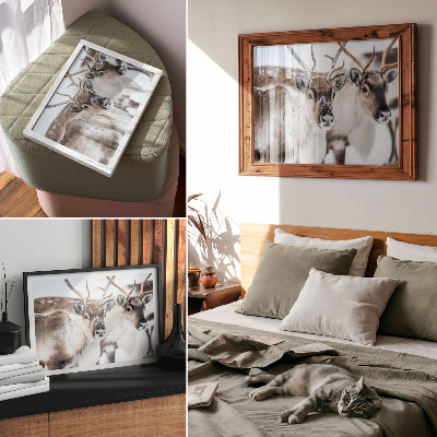 Poster mural Renas com chifres naturais em harmonia com a paisagem de inverno