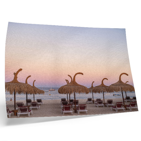 Poster em tela Mar azul calmo, horizonte rosa delicado