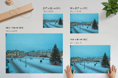 Poster Paisagem de inverno, arquitetura clássica, atmosfera natalina