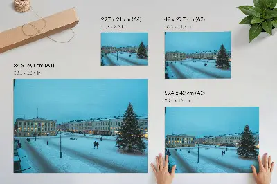 Poster paisagem de inverno com arquitetura clássica e atmosfera natalina